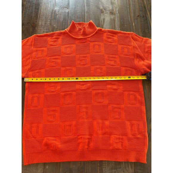 GORICH Orange Knit Sweater Size XXL Unique 5 0 Pattern Turtle Neck Oversized - Picture 8 of 9